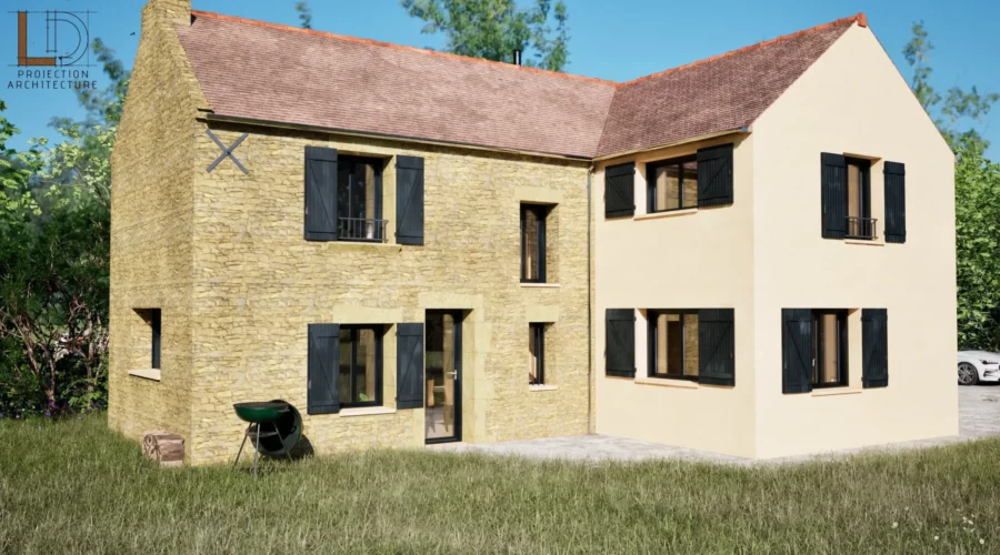 Vue de la future façade avant | Rendu avec extension